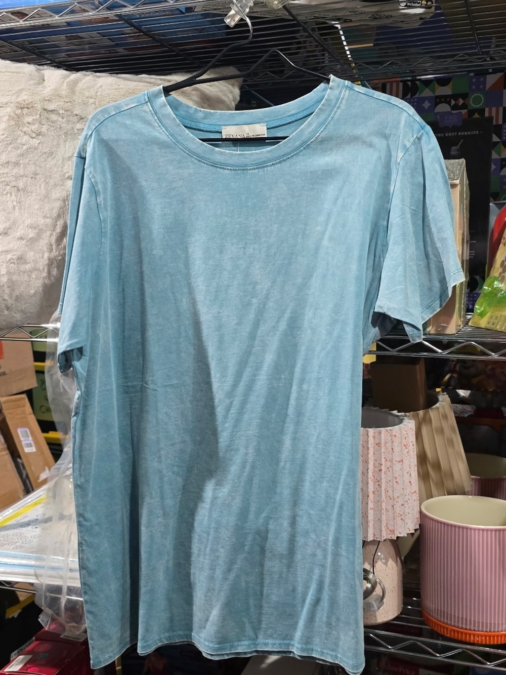 New 1X Zenana Blue Mineral Wash Tee